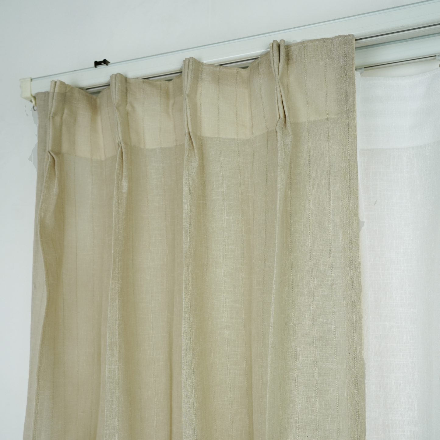 Off White Texture Poly Cotton Linen Look Sheer