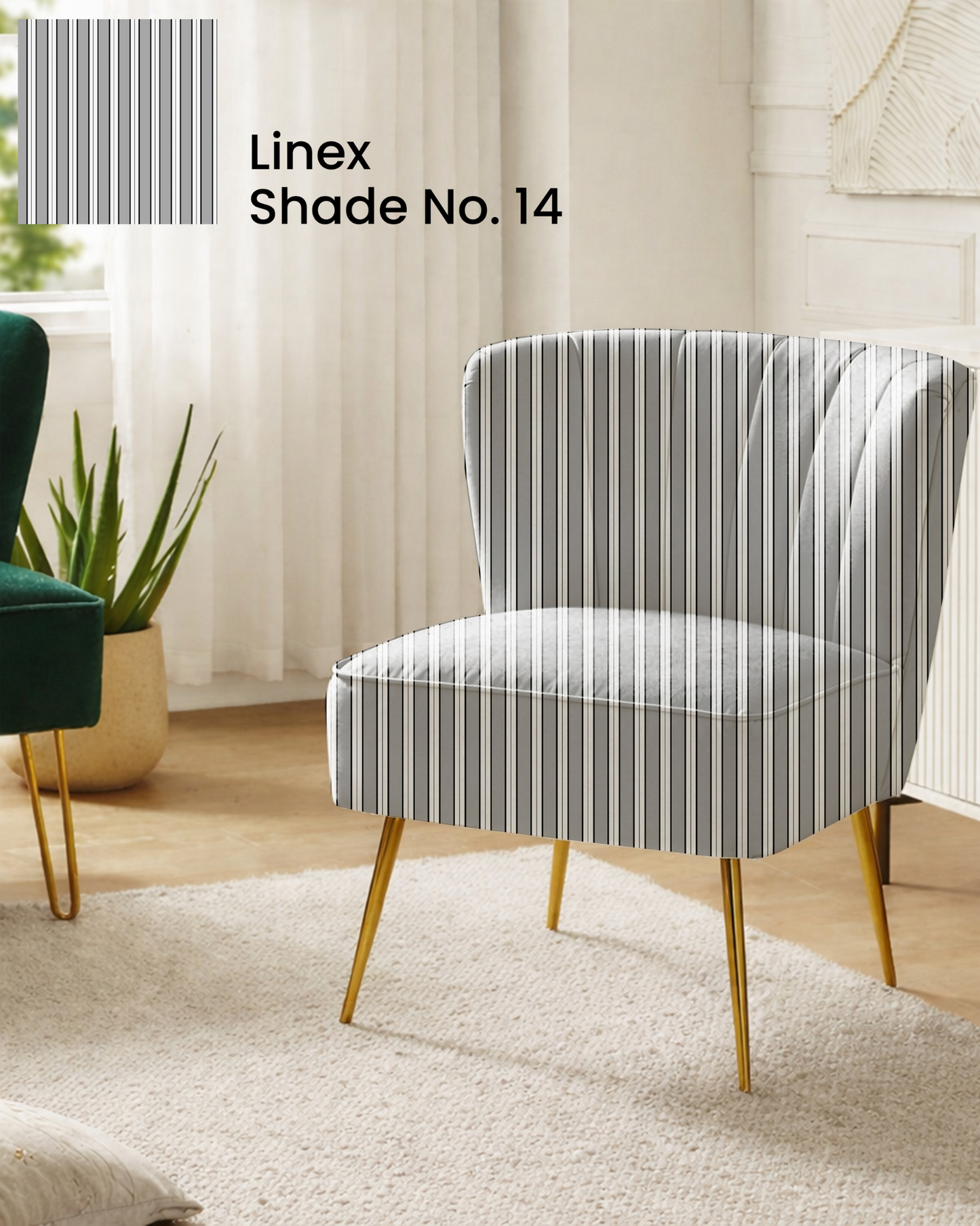 Grey Vertical Stripe Print Sofa Fabric