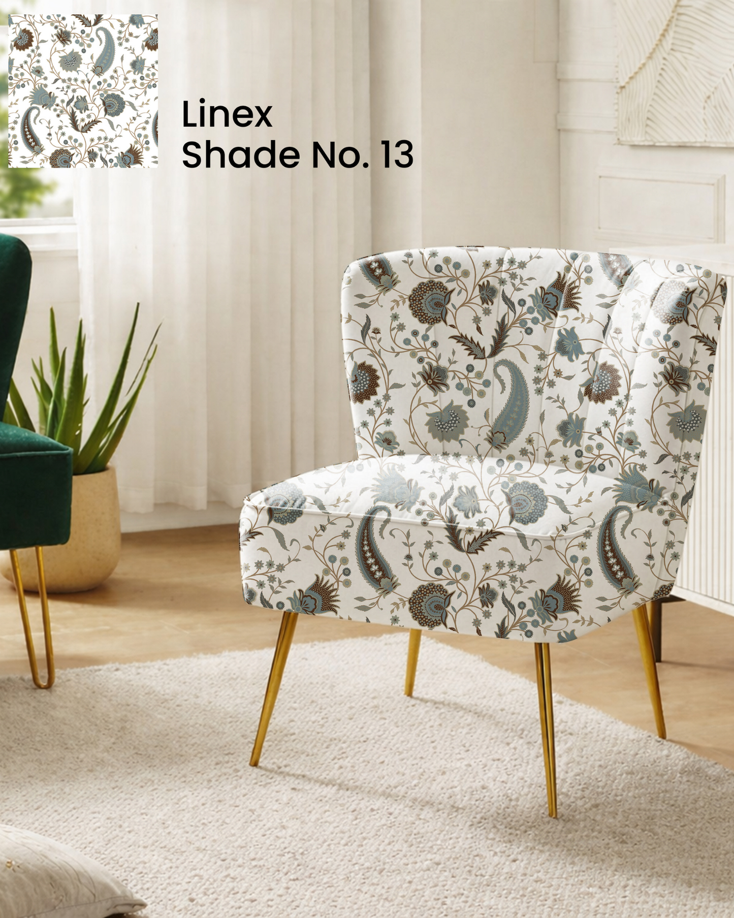 Blue Brown Paisley Floral Print Sofa Fabric