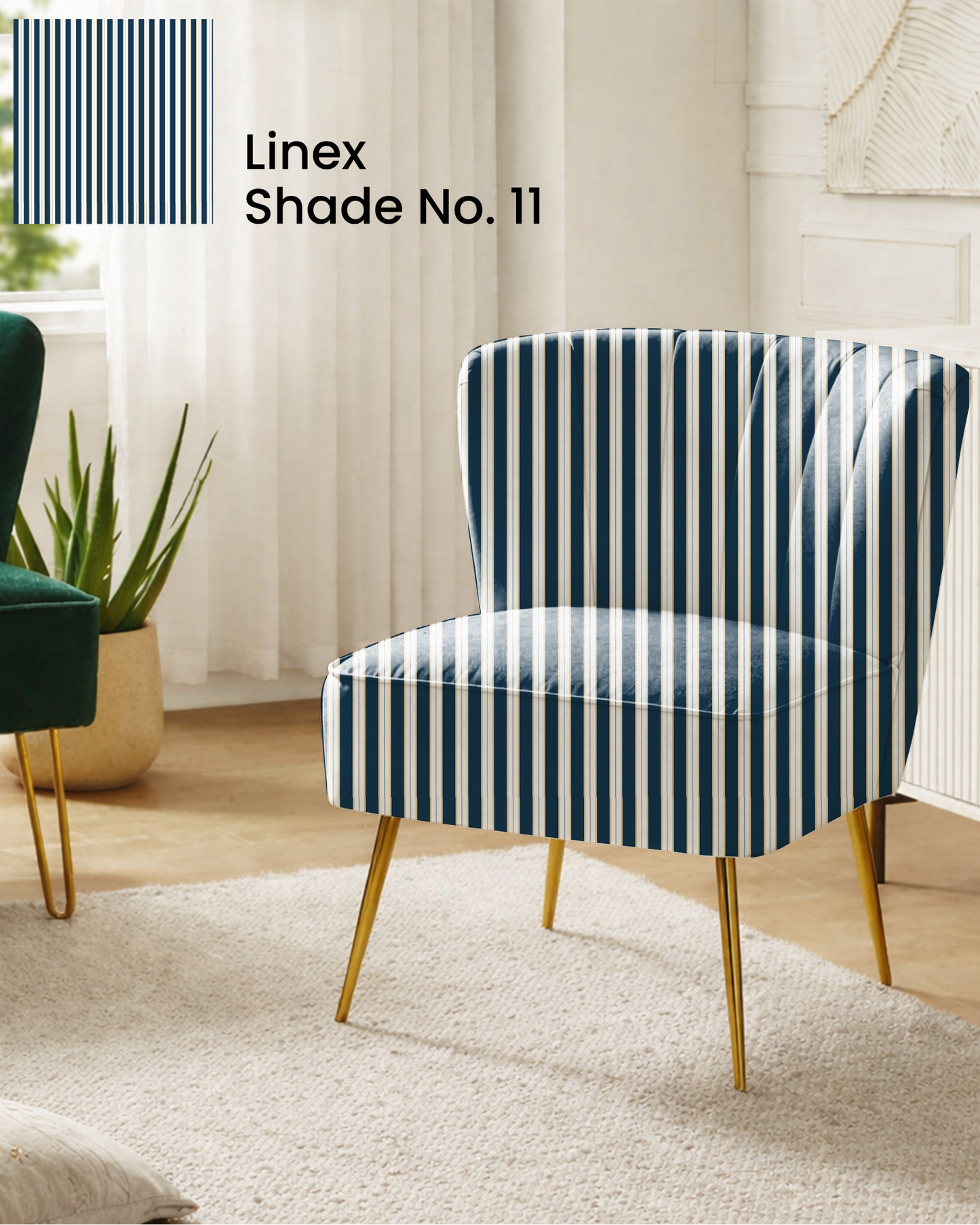 Navy Blue Beige Striped Print Sofa Fabric