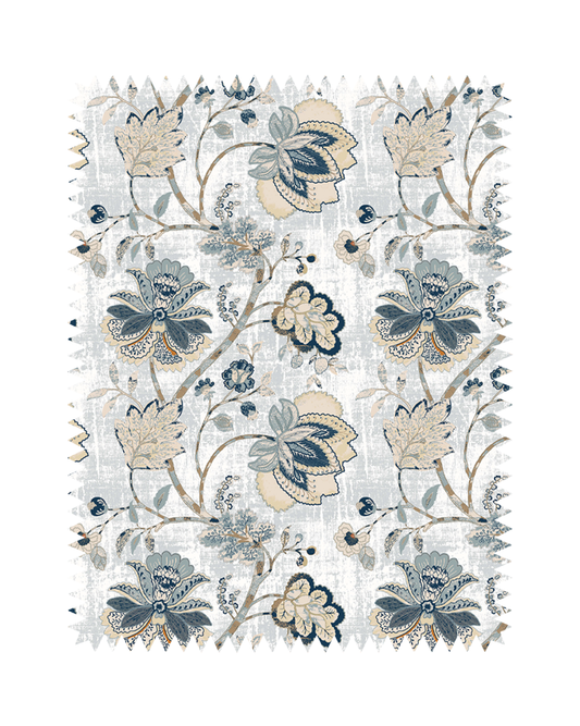 Blue Beige Floral Print Sofa Fabric