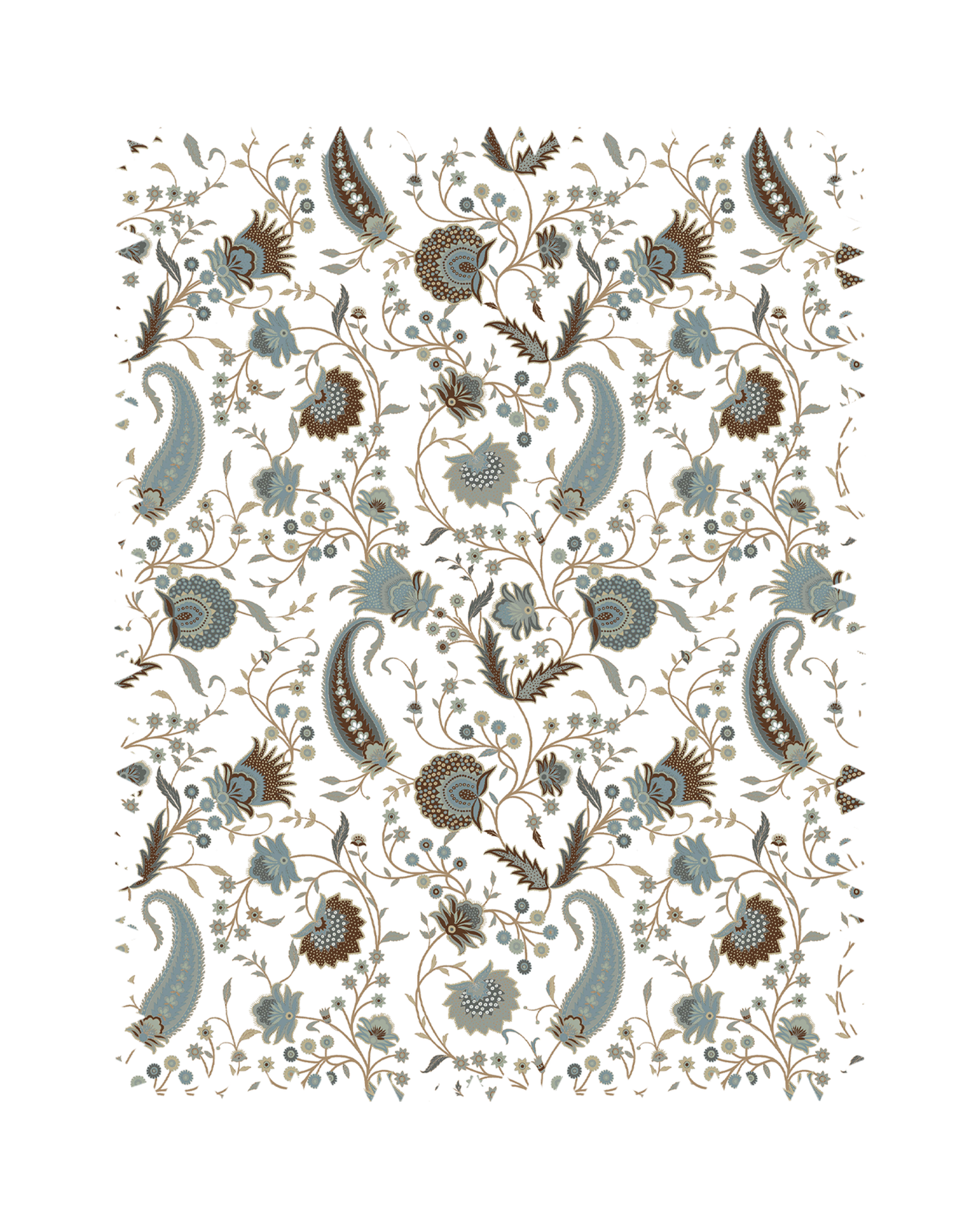 Blue Brown Paisley Floral Print Sofa Fabric
