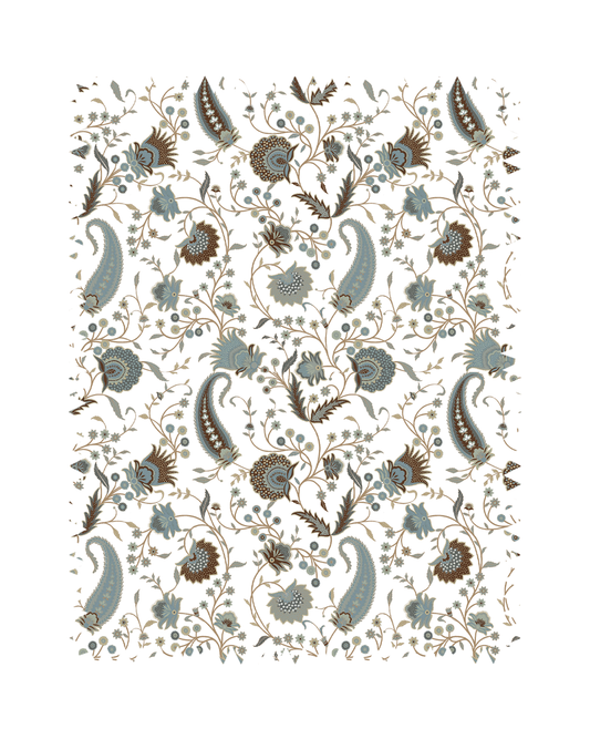 Blue Brown Paisley Floral Print Sofa Fabric