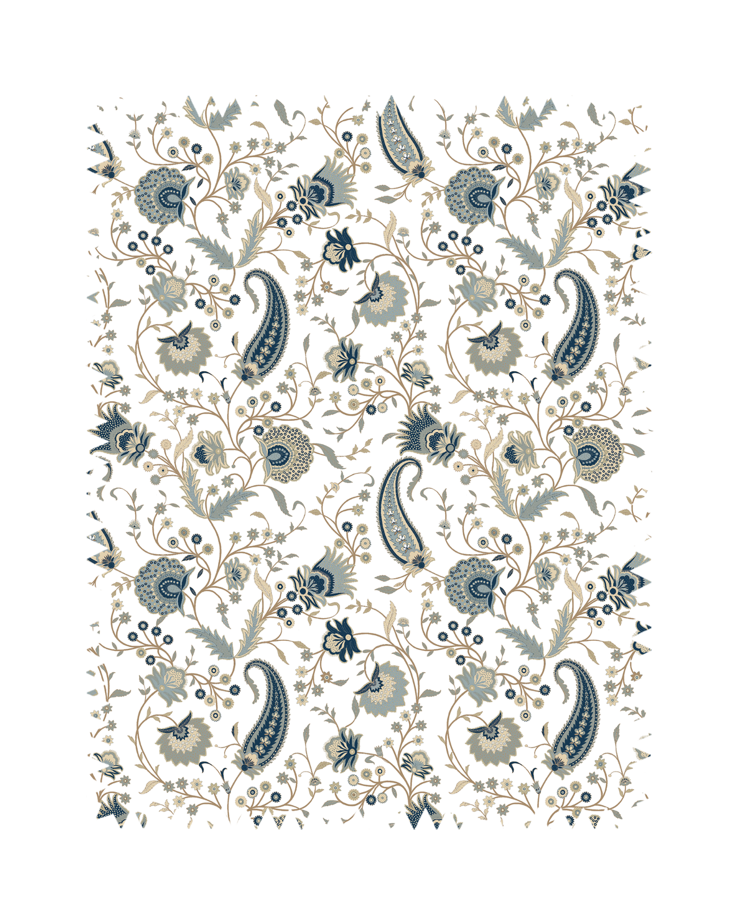 Soft Blue Botanical Paisley Print Sofa Fabric