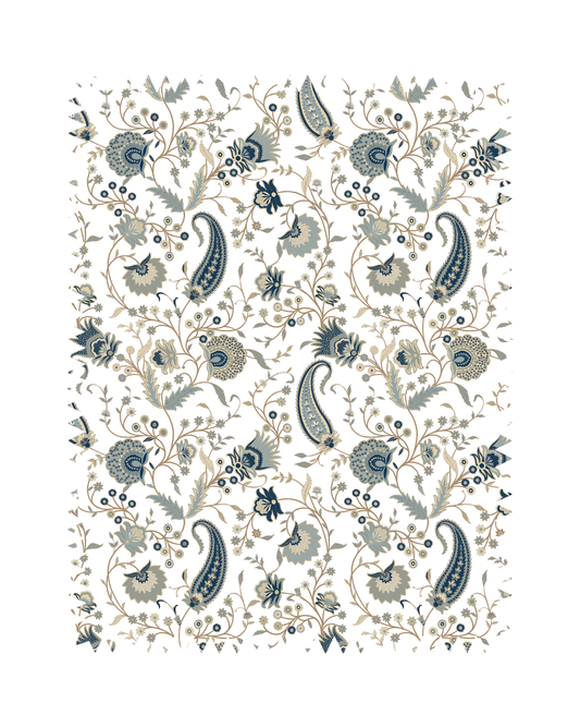 Soft Blue Botanical Paisley Print Sofa Fabric