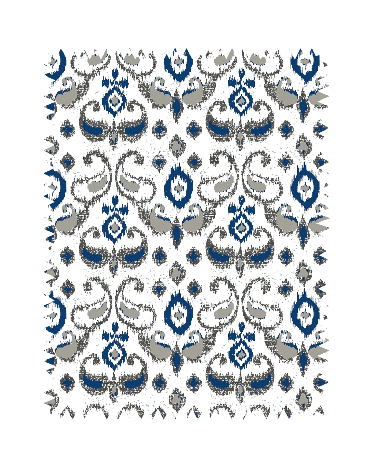 Navy Blue Grey Ikat Print Sofa Fabric