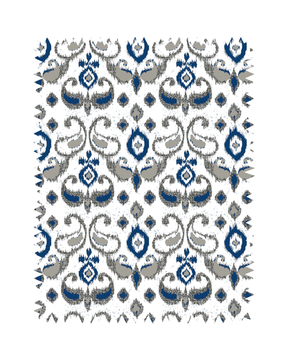 Navy Blue Grey Ikat Print Sofa Fabric