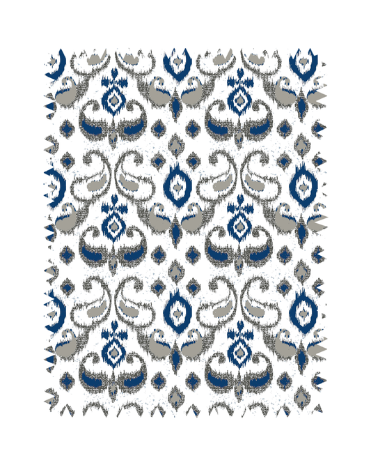 Navy Blue Grey Ikat Print Sofa Fabric