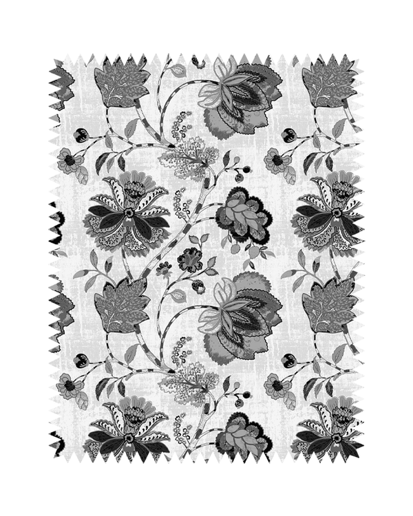 Black Grey Floral Print Sofa Fabric
