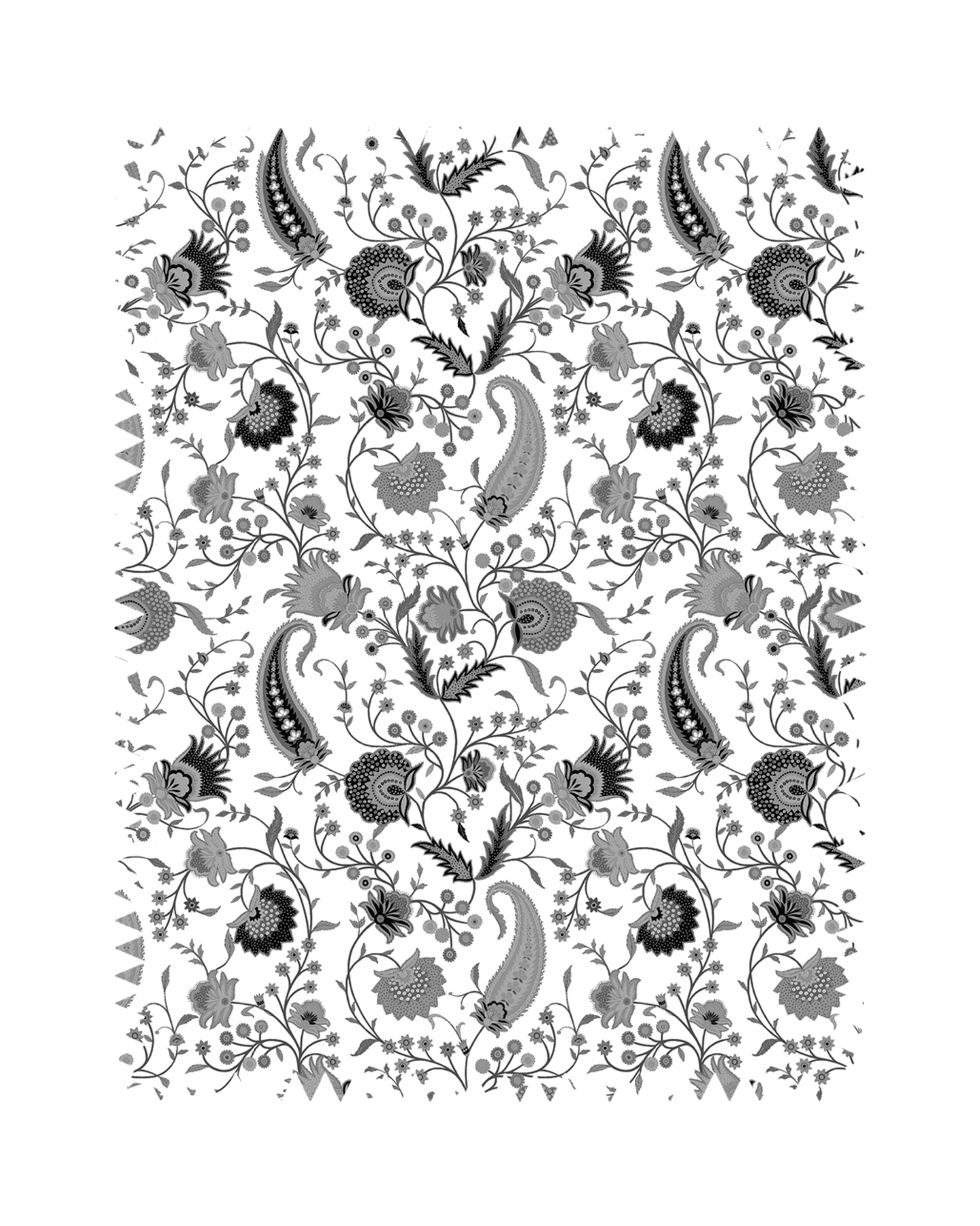 Black Paisley Floral Print Sofa Fabric