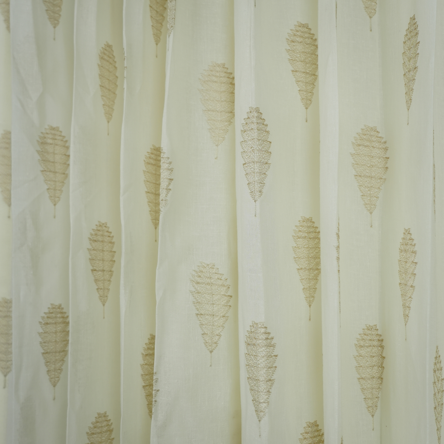 Embroided linen sheer beige tree Design