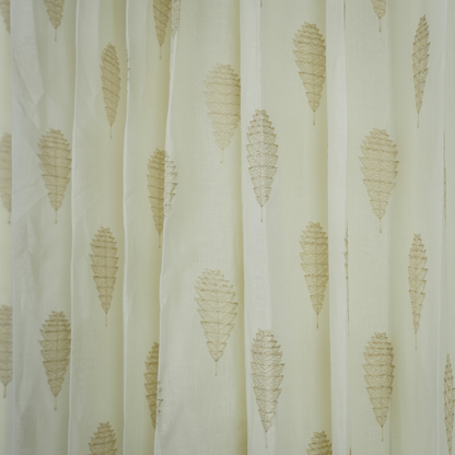 Embroided linen sheer beige tree Design
