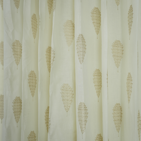 Embroided linen sheer beige tree Design