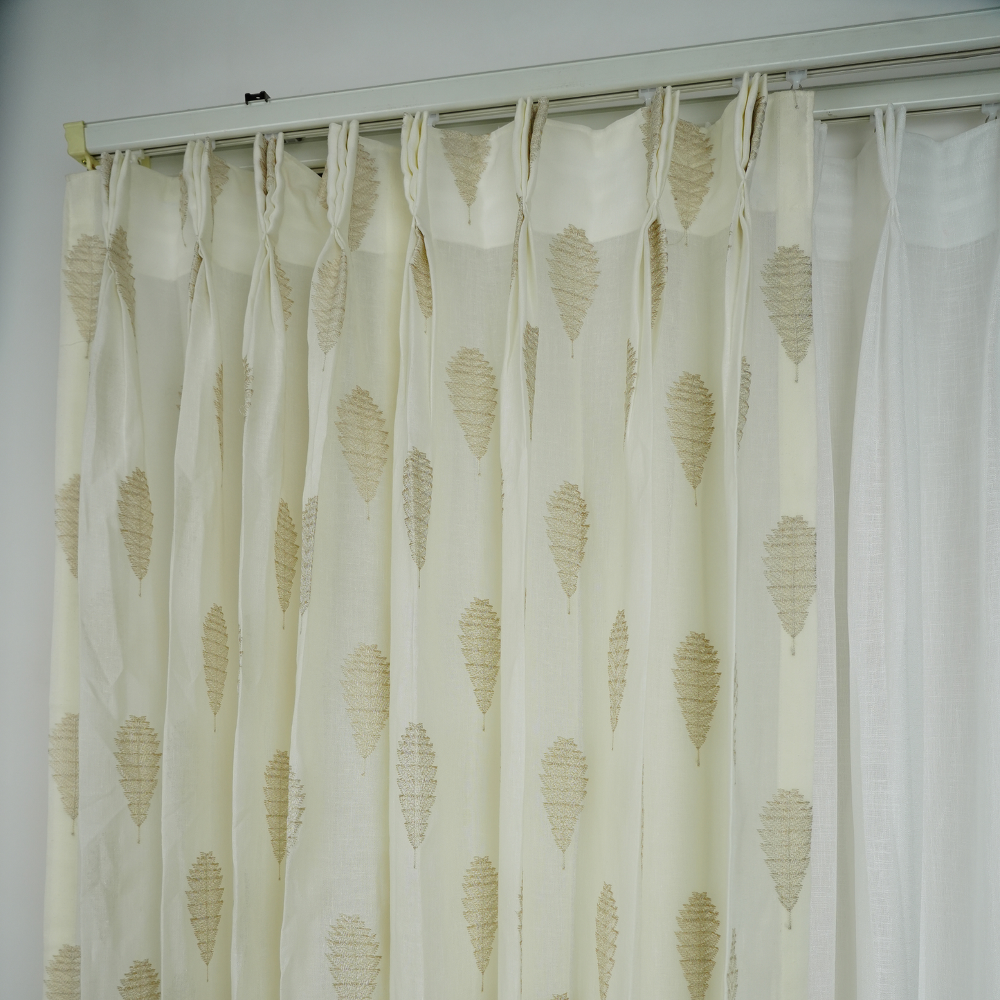 Embroided linen sheer beige tree Design