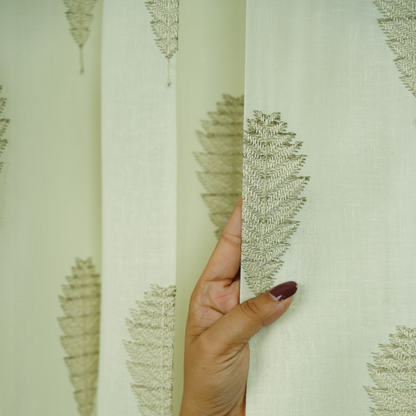 Embroided Linen Sheer Brown Tree Design