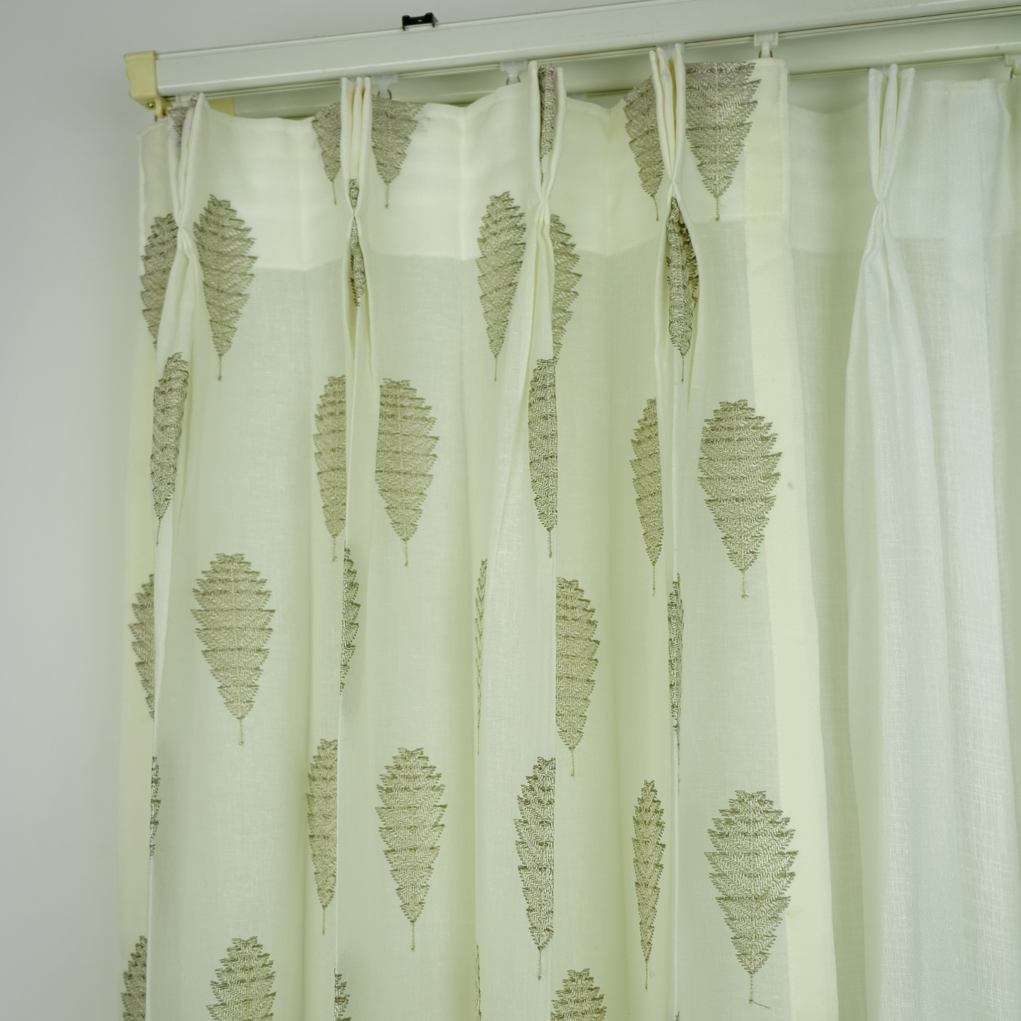 Embroided Linen Sheer Brown Tree Design