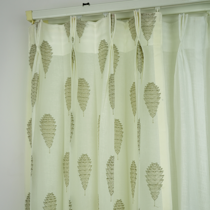 Embroided Linen Sheer Brown Tree Design