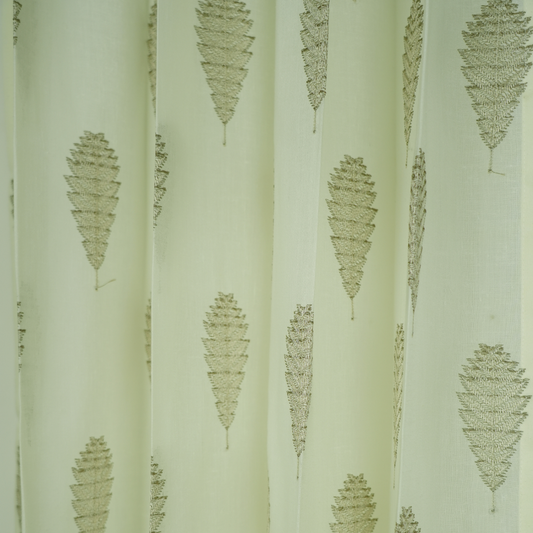Embroided Linen Sheer Brown Tree Design