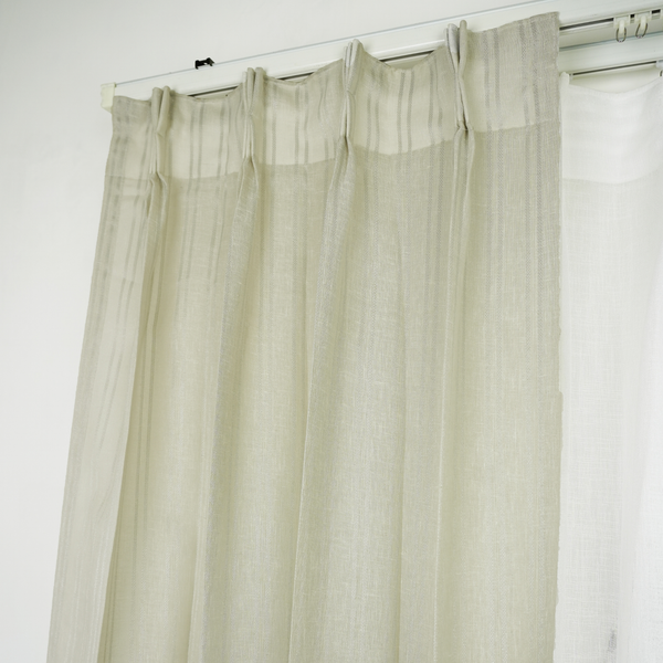 Beige Color Double Stripe Poly Cotton Sheer