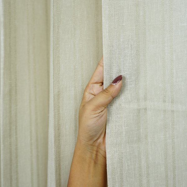 Beige Color Double Stripe Poly Cotton Sheer