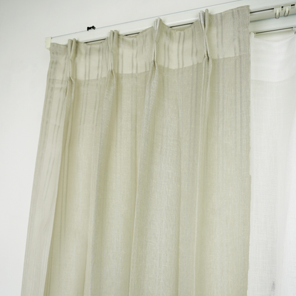 Beige Color Double Stripe Poly Cotton Sheer