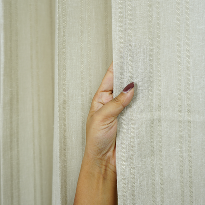Beige Color Double Stripe Poly Cotton Sheer