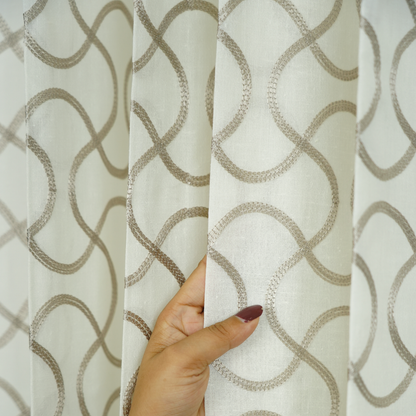 Embroidered Brownish Grey Linen Sheer Geomatrical Design