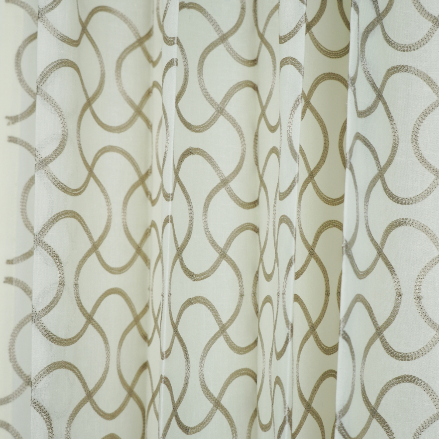 Embroidered Brownish Grey Linen Sheer Geomatrical Design