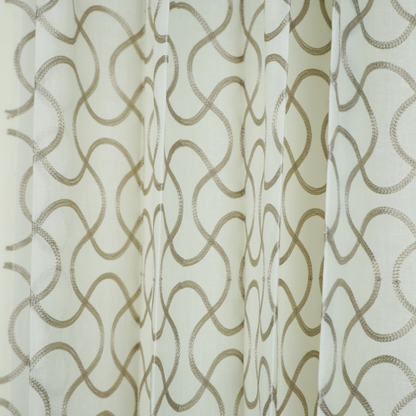 Embroidered Brownish Grey Linen Sheer Geomatrical Design
