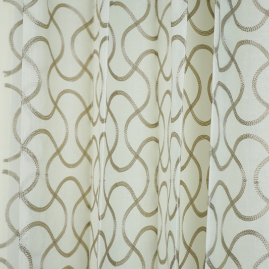 Embroidered Brownish Grey Linen Sheer Geomatrical Design