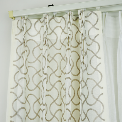 Embroidered Brownish Grey Linen Sheer Geomatrical Design