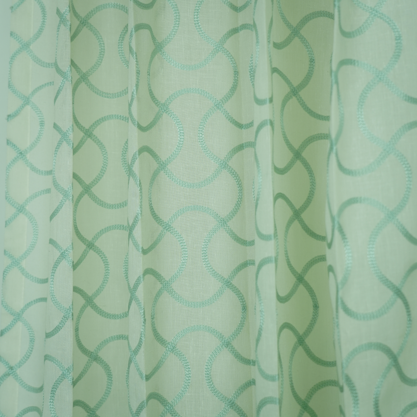 Embroidered Mint Green Linen Sheer Geometrical Design