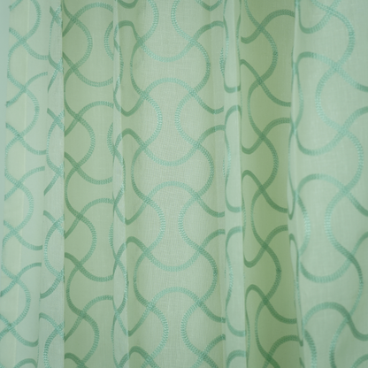 Embroidered Mint Green Linen Sheer Geometrical Design