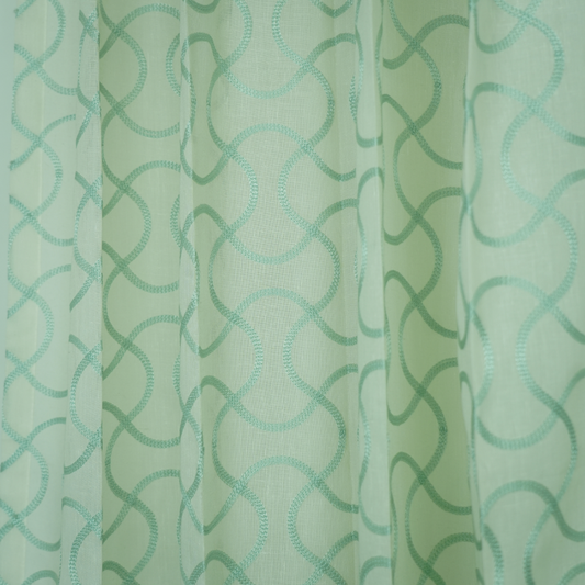 Embroidered Mint Green Linen Sheer Geometrical Design