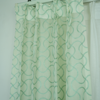 Embroidered Mint Green Linen Sheer Geometrical Design